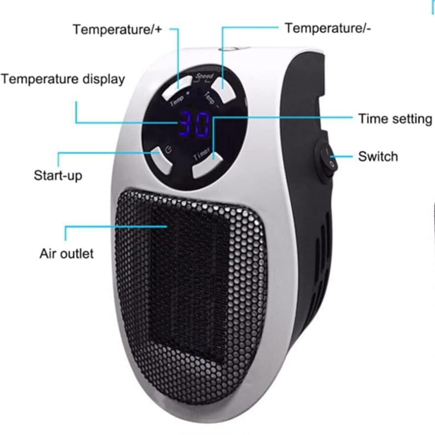 Smart Plug-In Room Heater (500W) With Digital Display & Remote | Small Size Big Heat